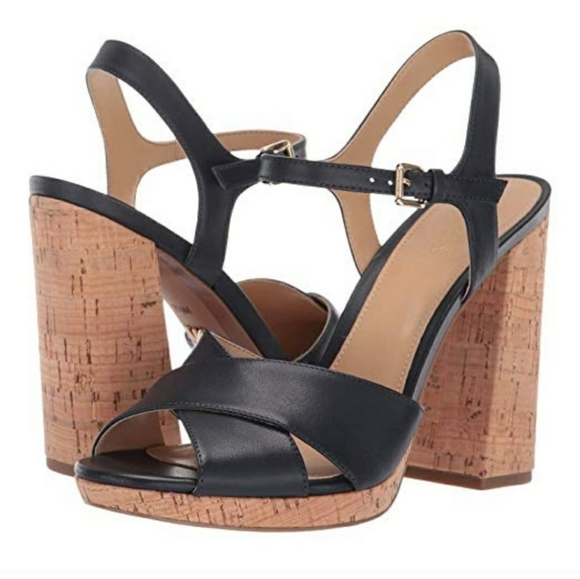 Michael Kors Black Strappy Cork Sandals Heels 9 - Picture 1 of 6